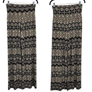 Womens Long Stretch Flare Pants M Black Tan Tribal Aztec Flowy Boho Festival